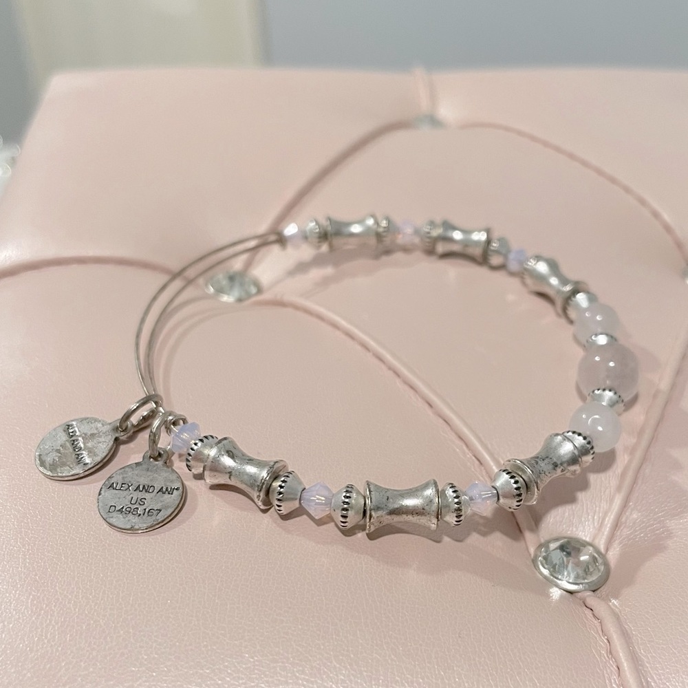 alex and ani rose quartz beaded bangle